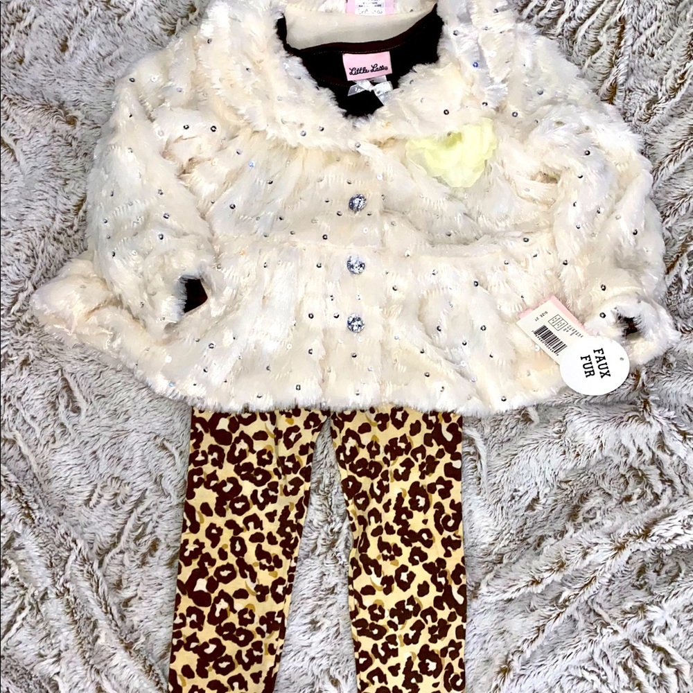 little Lass Ivory Fur Jacket Set NWT Size 2T